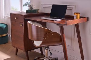 Scrivania vintage con mobiletto contenitore massello di acacia L130 cm ROBY