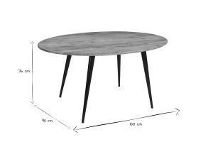 Table à manger ovale en bois massif et métal noir L160 cm OBALI