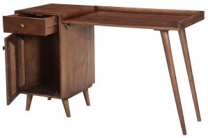 Bureau avec rangements vintage bois massif et métal doré L130 cm ROBY