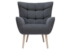 Fauteuil scandinave en tissu effet velours texturé gris foncé et bois clair AVERY