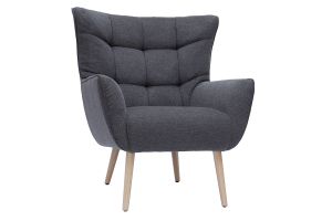 Fauteuil scandinave en tissu effet velours texturé gris foncé et bois clair AVERY