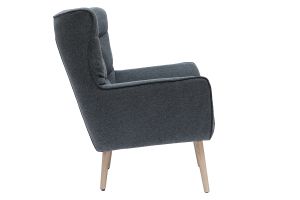 Fauteuil scandinave en tissu effet velours texturé gris foncé et bois clair AVERY