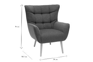 Fauteuil scandinave en tissu effet velours texturé gris foncé et bois clair AVERY