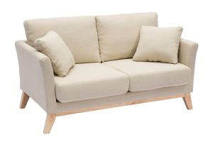 Canapé scandinave déhoussable 2 places en tissu beige et bois clair OSLO