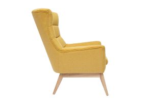 Fauteuil scandinave en tissu effet velours texturé jaune moutarde et bois clair BRODY