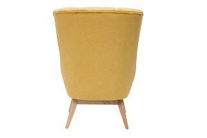Fauteuil scandinave en tissu effet velours texturé jaune moutarde et bois clair BRODY
