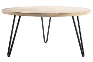 Table basse ronde bois manguier massif et métal noir D80 cm VIBES