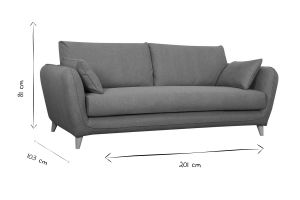 Canapé convertible scandinave 3 places en tissu bleu paon et bois clair avec matelas 10 cm CREEP