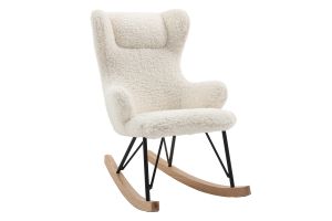 Rocking chair enfant en tissu effet peau de mouton blanc, métal noir et bois clair SHAUN