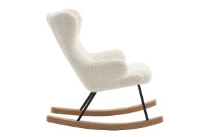Rocking chair enfant en tissu effet peau de mouton blanc, métal noir et bois clair SHAUN