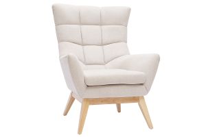 Fauteuil scandinave en tissu effet velours texturé naturel et bois clair BRODY