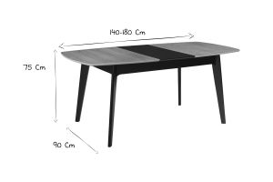 Table extensible rallonges intégrées rectangulaire bois et noir L140-180 cm MEENA