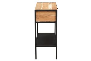 Console avec rangements 2 tiroirs en bois massif et métal noir L80 cm ARTHUS