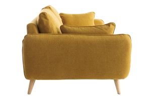 Canapé scandinave 3 places en tissu jaune cumin et bois clair CREEP