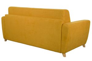 Canapé convertible 3 places en tissu jaune moutarde et bois clair avec matelas L140 cm 13 cm GRAHAM