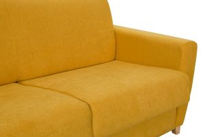Canapé convertible 3 places en tissu jaune moutarde et bois clair avec matelas L140 cm 13 cm GRAHAM