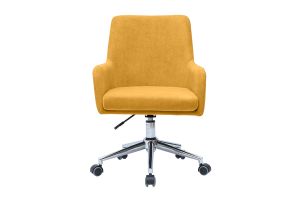 Chaise de bureau à roulettes en tissu effet velours jaune moutarde et acier chromé SHANA