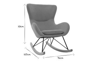Rocking chair scandinave en tissu effet velours jaune moutarde, métal noir et bois clair ESKUA