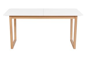 Table à manger extensible rectangulaire rallonges intégrées finition blanc et bois clair chêne massif L160-240 cm LAHO