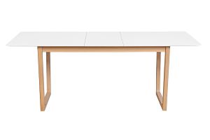Table à manger extensible rectangulaire rallonges intégrées finition blanc et bois clair chêne massif L160-240 cm LAHO