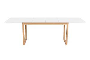 Table à manger extensible rectangulaire rallonges intégrées finition blanc et bois clair chêne massif L160-240 cm LAHO