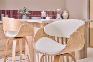 Tabouret de bar pivotant blanc et bois clair 69 cm BENT