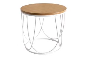 Table d'appoint ronde bois clair chêne et métal blanc D42 cm LACE