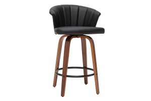 Tabouret de bar design pivotant noir et bois foncé H65cm ALBIN