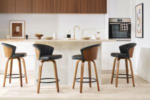 Tabouret de bar design pivotant noir et bois foncé H65cm ALBIN