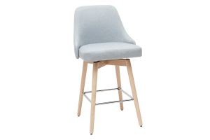 Tabourets de bar scandinaves pivotants 360° en tissu gris clair et bois hêtre massif H65 cm (lot de 2) HASTA