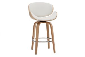 Tabouret de bar pivotant blanc et bois clair 65 cm pivotant 360° WALNUT