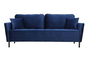 Canapé design 3 places en tissu velours bleu foncé et métal noir BEKA