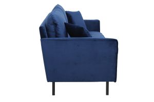 Canapé design 3 places en tissu velours bleu foncé et métal noir BEKA