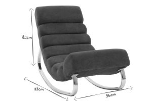 Rocking chair design en tissu effet velours bleu et acier chromé TAYLOR