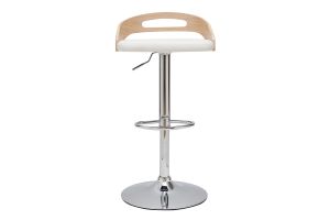 Tabouret de bar réglable design blanc et bois clair MANO