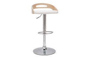 Tabouret de bar réglable design blanc et bois clair MANO