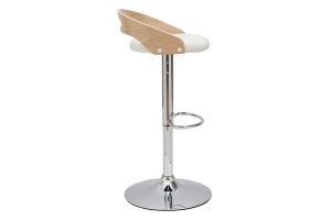 Tabouret de bar réglable design blanc et bois clair MANO