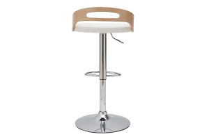 Tabouret de bar réglable design blanc et bois clair MANO