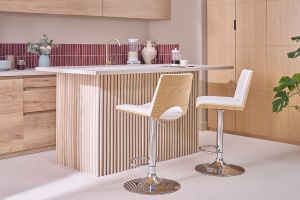 Tabouret de bar design réglable blanc et bois clair PANACH