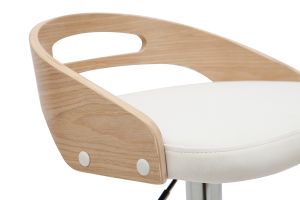 Tabouret de bar réglable design blanc et bois clair MANO