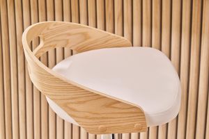 Tabouret de bar réglable design blanc et bois clair MANO