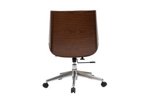 Chaise de bureau à roulettes design noir, bois foncé noyer et acier chromé CURVED