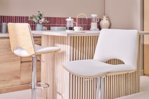Tabouret de bar design réglable blanc et bois clair PANACH