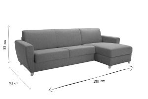 Canapé d'angle convertible réversible avec coffre 4 places en tissu bleu canard et bois clair GRAHAM