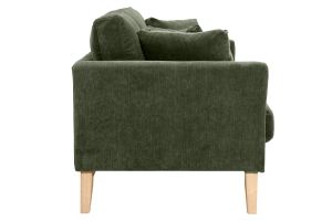 Canapé scandinave déhoussable 3 places en tissu effet velours vert kaki et bois clair OSLO