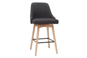 Tabourets de bar scandinaves pivotants 360° en tissu gris foncé et bois hêtre massif H65 cm (lot de 2) HASTA