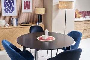 Table à manger design extensible ronde noire L120-150 cm LEENA