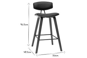 Tabourets de bar design noir et bois foncé H69 cm (lot de 2) VASCO