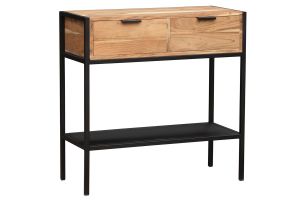Console avec rangements 2 tiroirs en bois massif et métal noir L80 cm ARTHUS