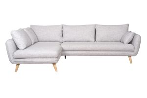 Canapé d'angle gauche scandinave 5 places en tissu gris clair chiné et bois clair CREEP